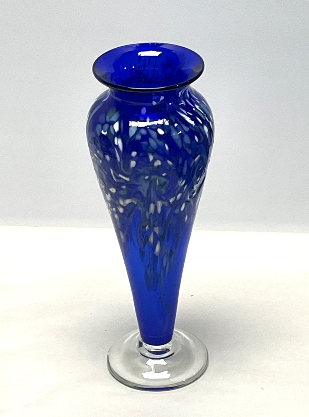 Ivan C. Adaniya Signed Hand Blown Art Glass Vase Cobalt Blue White 11.5" Studio